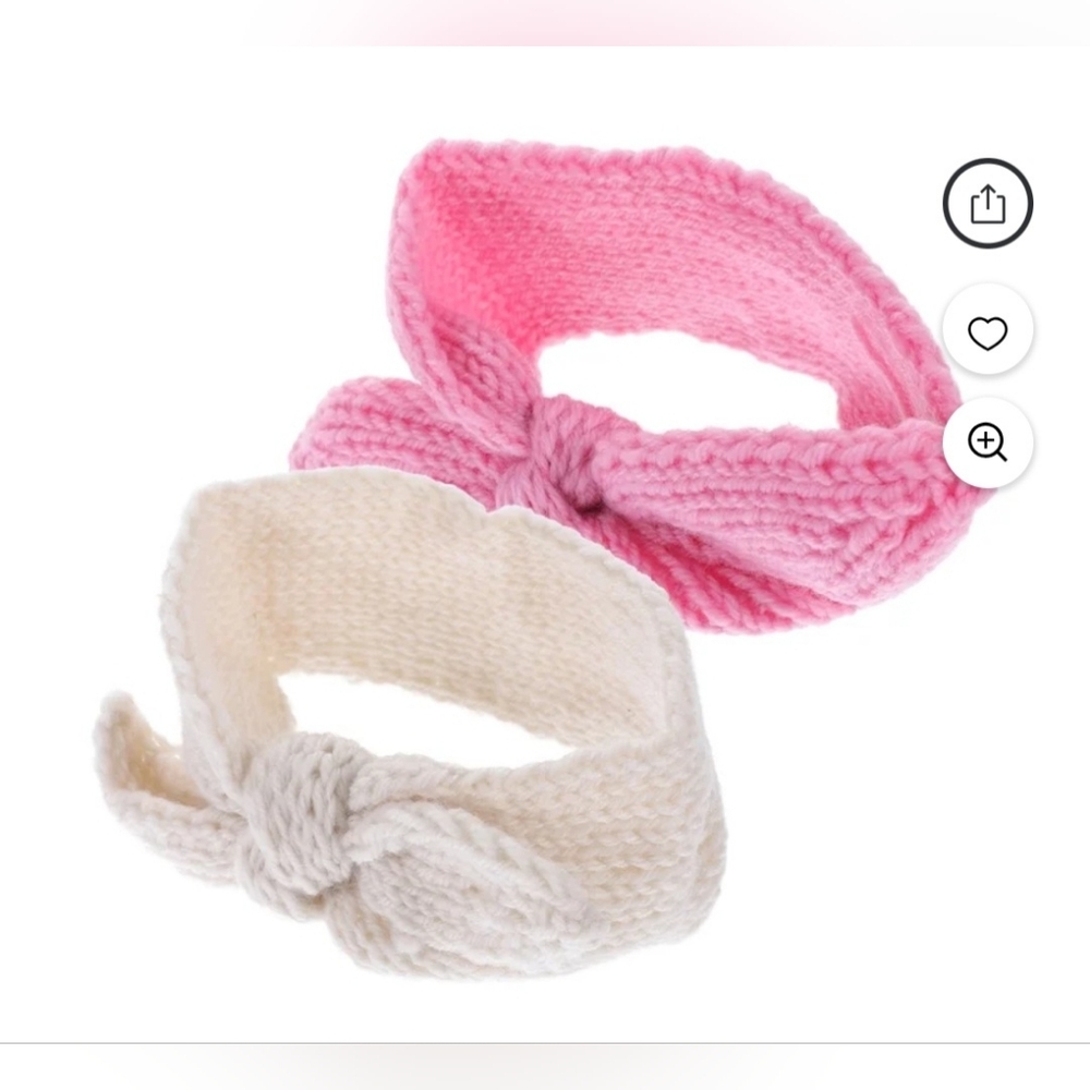 NEW Newborn Baby Girl Knit Bow Headband Pink Infant Headwrap Soft Stretch 2 Pk